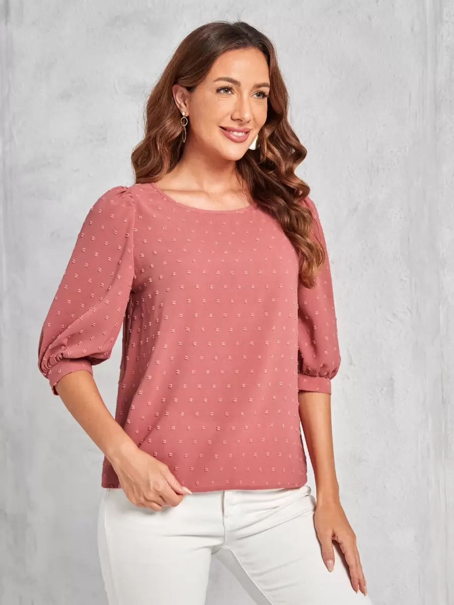 EMERY ROSE Swiss Dot Puff Sleeve Top - Dusty Pink - View 1