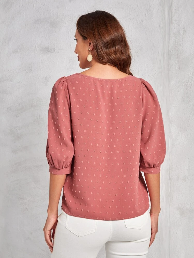 Swiss Dot Puff Sleeve Top