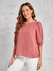 EMERY ROSE Swiss Dot Puff Sleeve Top - Dusty Pink - View 3