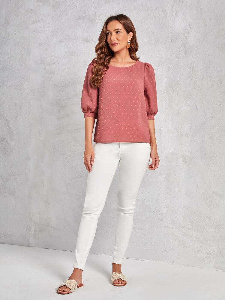 Swiss Dot Puff Sleeve Top