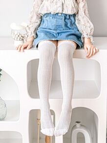 2入組女孩網紗蚊帳襪薄款過膝直筒襪