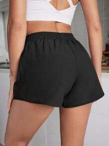 SHEIN Sports Eyelet Cut Out Solid Sports Shorts Black Shorts Women - Black - View 2
