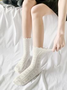 3 pares Calcetines de tripulación tejido de cable - Blanco - Ver 5