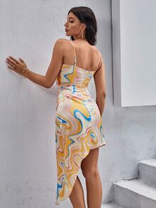 Allover Print Draped Asymmetrical Hem Ruched Cami Dress - Multicolor - View 2