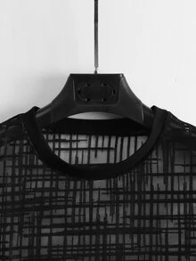 Manfinity Hombres Camiseta de cuadros de malla - Negro - Ver 3