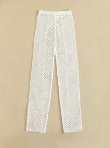 Swim Vcay 夏季海滩镂空抽绳腰部罩衫裤 - 白色 - 查看 6