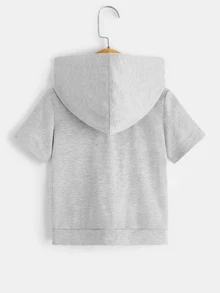 SHEIN Toddler Boys Letter Graphic Kangaroo Pocket Hooded Tee - Light Grey - View 2