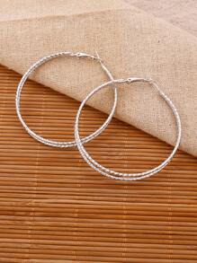 紋理質感金屬多層圓耳環 - 銀色 - 查看 4