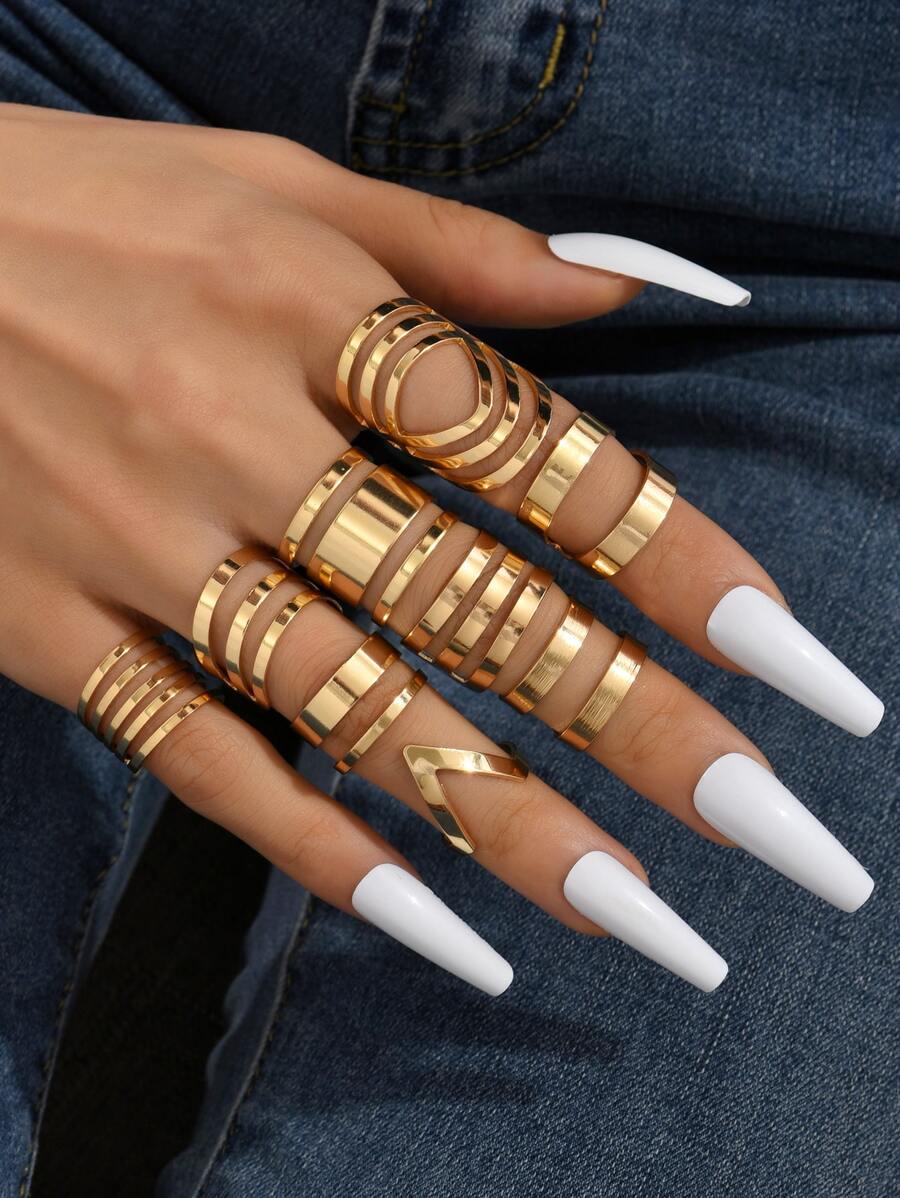 9pcs/Set Vintage Gothic Style Fashion Multi-Layer Shiny Combination Rings - Yellow Gold - View 1