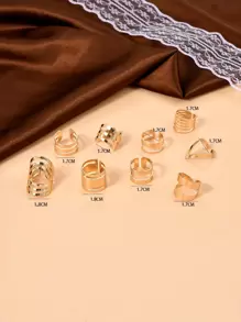 9pcs/Set Vintage Gothic Style Fashion Multi-Layer Shiny Combination Rings - Yellow Gold - View 6