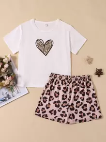 Tween Girl Heart & Leopard Print PJ Set