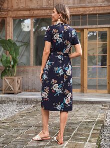 EMERY ROSE Vestido con cinturón con estampado floral de cuello de muesca - Multicolor - Ver 2