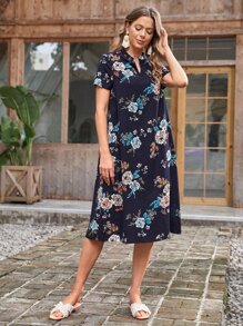 EMERY ROSE Vestido con cinturón con estampado floral de cuello de muesca - Multicolor - Ver 3