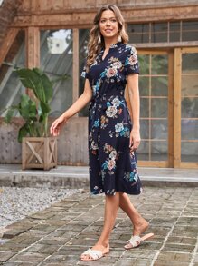 EMERY ROSE Vestido con cinturón con estampado floral de cuello de muesca - Multicolor - Ver 4