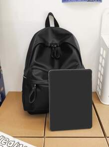 Zip Front Functional Backpack With Random Colour Lining - Black - View 2