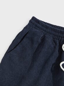 ROMWE MEN Guys Solid Corduroy Shorts - Navy Blue - View 3