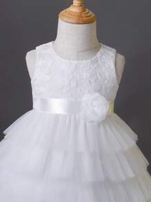 Baby Girl Layered Mesh Hem Party Dress - White - View 3