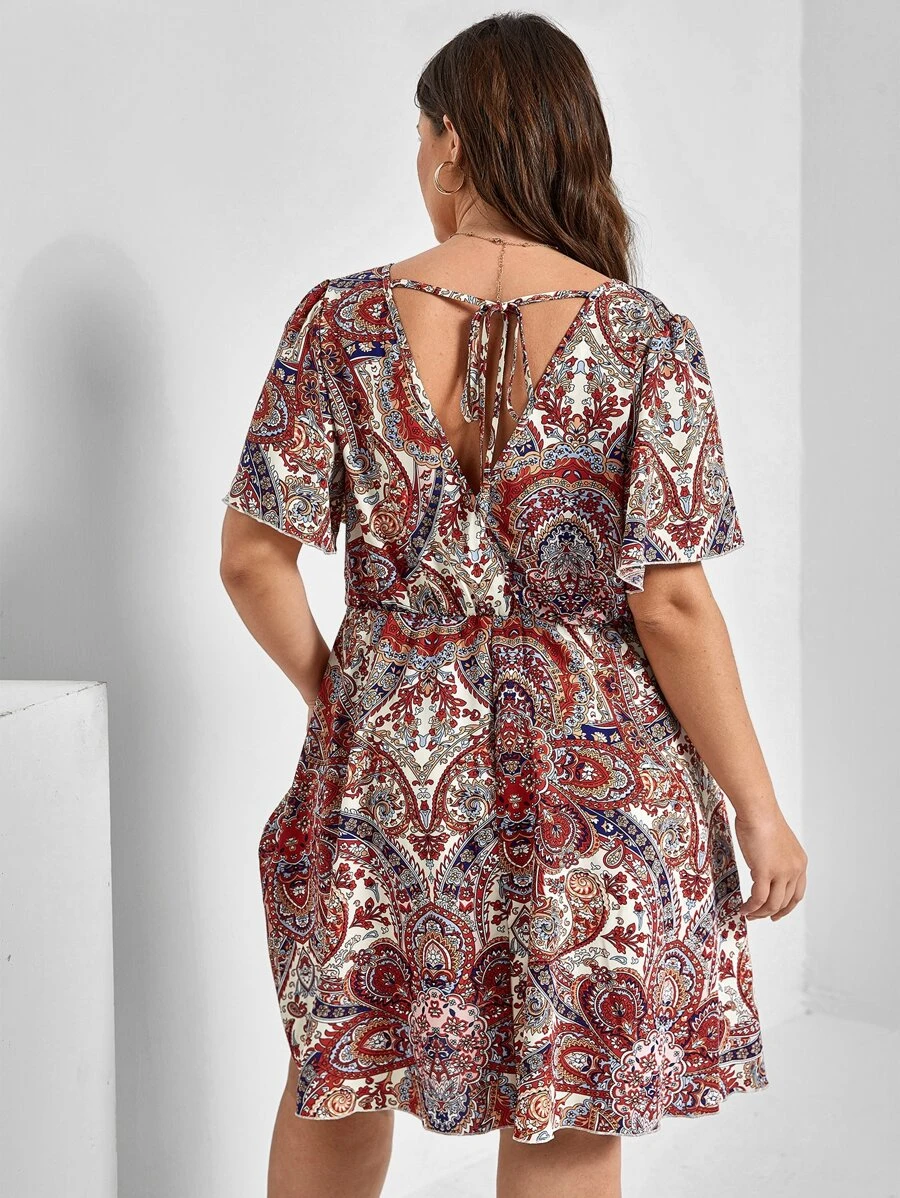 SHEIN Unity Đầm Plus Size Buộc lại Hoa Paisley Boho - Nhiều màu - Xem 1