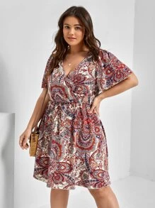 SHEIN Unity Đầm Plus Size Buộc lại Hoa Paisley Boho - Nhiều màu - Xem 4