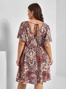 SHEIN Unity Đầm Plus Size Buộc lại Hoa Paisley Boho - Nhiều màu - Xem 5