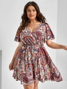 SHEIN Unity Đầm Plus Size Buộc lại Hoa Paisley Boho - Nhiều màu - Xem 6