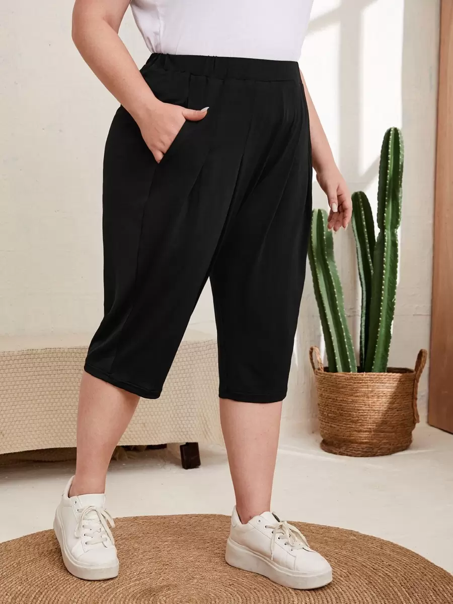 Pantalones capris con bolsillo oblicuo - Negro - Ver 1