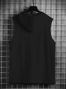 Manfinity Men Slogan Graphic Drawstring Hooded Tank Top - Black - View 2