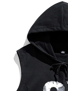 Manfinity Men Slogan Graphic Drawstring Hooded Tank Top - Black - View 3