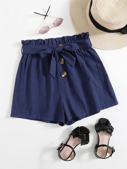 شورت بحزام بخصر جيب ورقي للبنات المراهقات