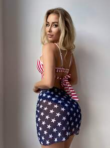 美國風格包裹式push up比基尼套裝，附帶沙灘裙 - 彩色 - 查看 2