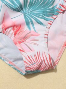 SHEIN Young Girl Random Tropical Print Raglan Sleeve Skorts Rashguard Summer Beach - Multicolor - View 3