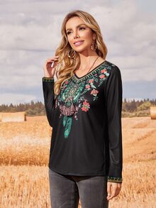 EMERY ROSE Áo thun nữ Hoa Giải trí - màu đen - Xem 3