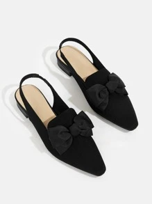 Zapatos planos destalonados con diseño de lazo - Negro - Ver 2