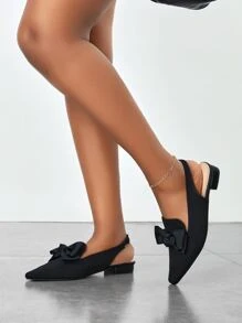 Zapatos planos destalonados con diseño de lazo - Negro - Ver 6