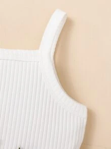 SHEIN Baby Girl Floral Embroidery Mesh Overlay Cami Bodysuit - White - View 4