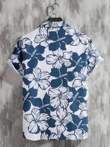 Manfinity Hombres 1 pieza Camisa con estampado floral - Azul y blanco - Ver 2