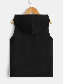 SHEIN Tween Boy Basketball & Slogan Graphic Hooded Tank Top - Black - View 2