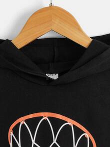 SHEIN Tween Boy Basketball & Slogan Graphic Hooded Tank Top - Black - View 3