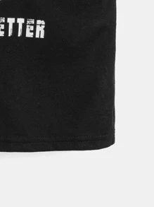 SHEIN Tween Boy Basketball & Slogan Graphic Hooded Tank Top - Black - View 4