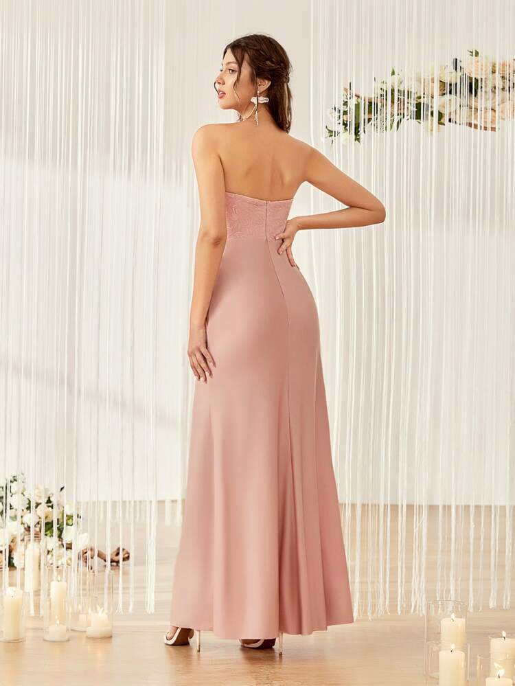 Contrast Lace Tube Bridesmaid Dress