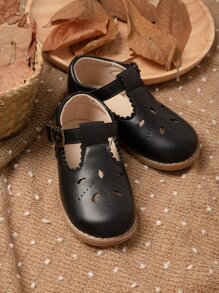 Girls Hollow Out Mary Jane Flats - Black - View 4