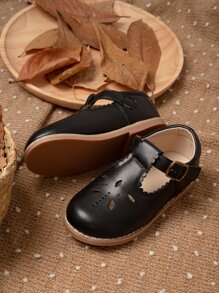 Girls Hollow Out Mary Jane Flats - Black - View 5