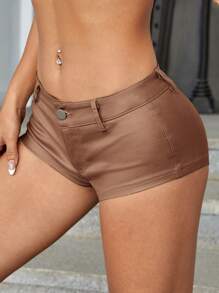 Shorts en mezclilla cintura baja - Marrón Mocha - Ver 4