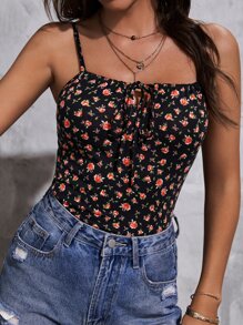 Soleia Ditsy Floral Knot Front Cami Top - Multicolor - View 3