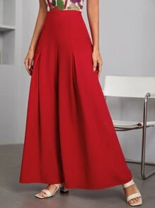 Firerie Quần nữ Xếp li màu trơn Thanh lịch - Đỏ - Xem 3