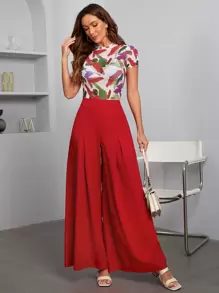 Firerie Quần nữ Xếp li màu trơn Thanh lịch - Đỏ - Xem 5