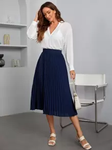 SHEIN Privé High Waist Solid Pleated Skirt