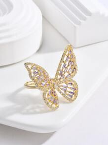 Cubic Zirconia Butterfly Decor Ring - Yellow Gold - View 3