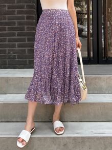 DAZY High Waist Ditsy Floral Skirt - Purple - View 1