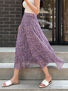 DAZY High Waist Ditsy Floral Skirt - Purple - View 4